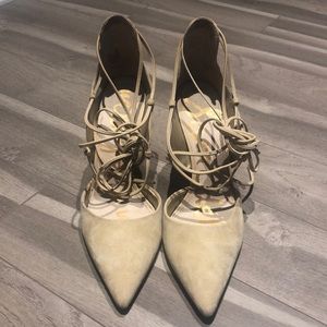 Lace up nude suede heels